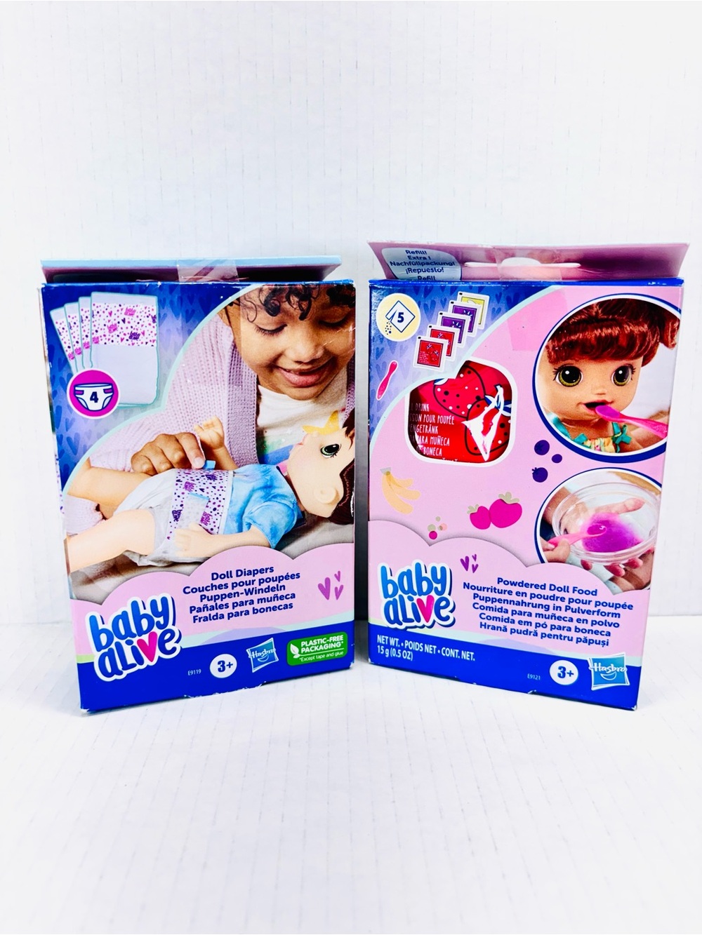 Lot of 2 Baby Alive Doll Diaper Refill Packs of 4 & Powdered Doll Food 5 Pack